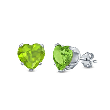 Heart Stud Earrings Simulated Peridot CZ 925 Sterling Silver (4mm-8mm)
